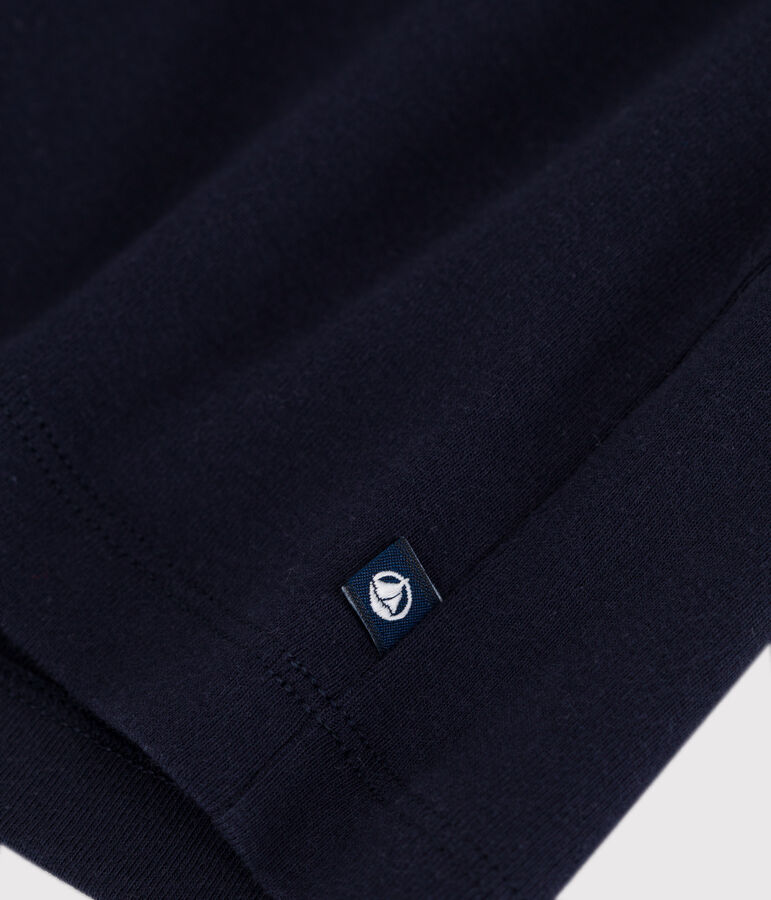 Vestido infantil liso de algod&oacute;n de manga corta azul