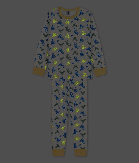 Pijama con monos fosforescentes de algodón de niño blanco MARSHMALLOW/blanco MULTICO