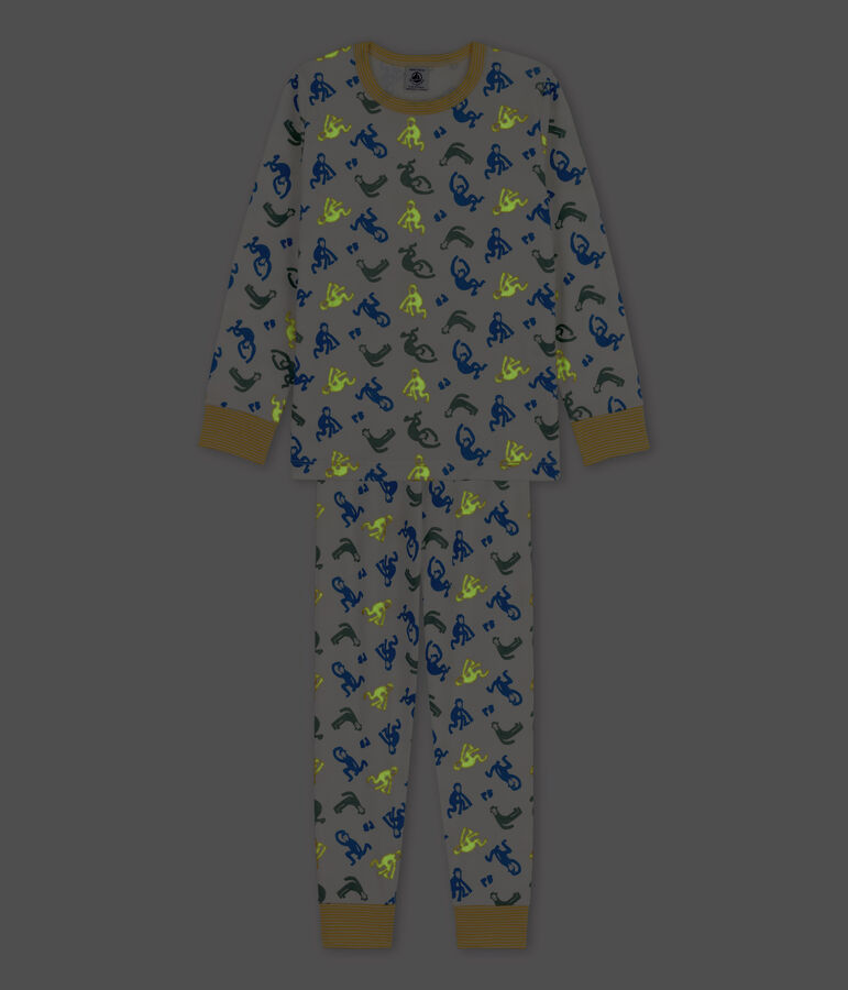 Pijama con monos fosforescentes de algod&oacute;n de ni&ntilde;o blanco MARSHMALLOW/blanco MULTICO