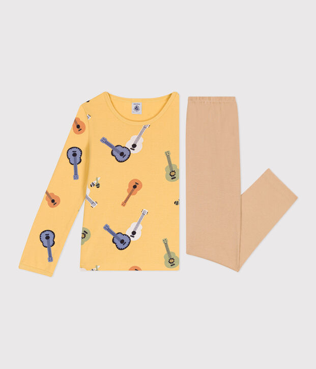 Pijama infantil de manga larga de algod&oacute;n beige/multicolor
