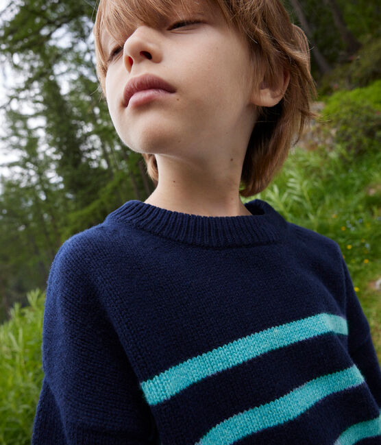 Jersey a rayas de lana y algodón de niña/niño SMOKING/ AZUL