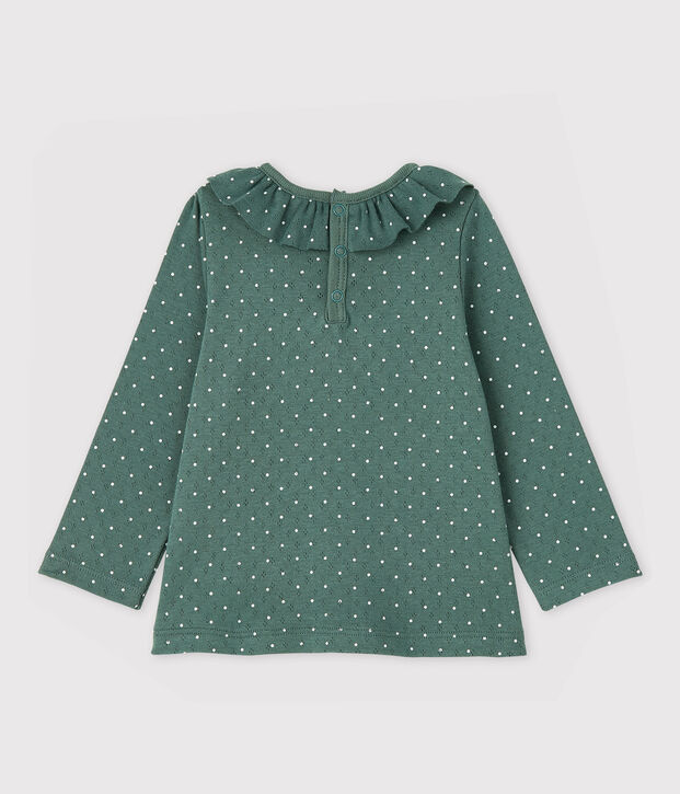 Blusa con cuello de gorguera de algod&oacute;n de beb&eacute; ni&ntilde;a verde/blanco