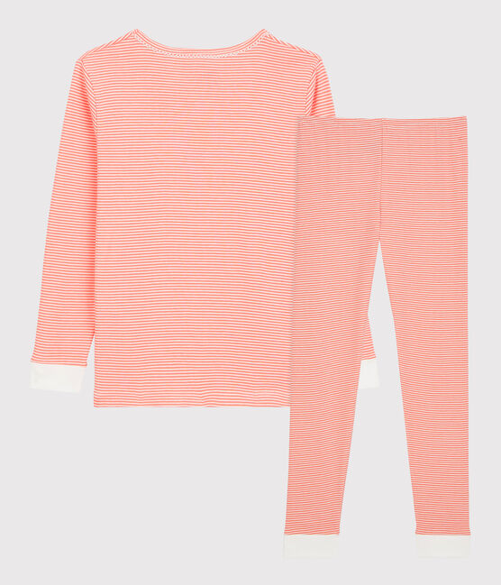 Pijama snugfit milrayas de niña de algodón rosa PEACHY/blanco MARSHMALLOW