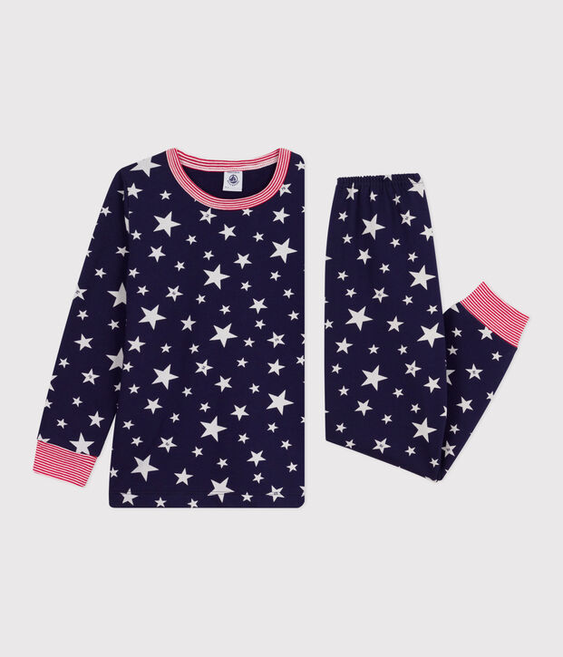 Pijama infantil de felpa con estampado de estrellas azul/blanco