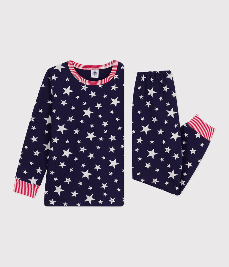 Pijama infantil de felpa con estampado de estrellas azul/blanco