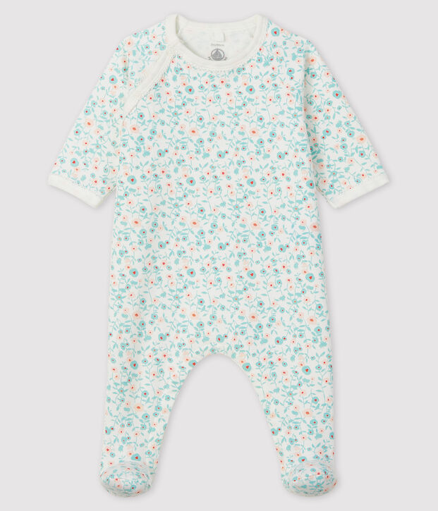 Pijama de mulet&oacute;n con estampado de flores para beb&eacute; blanco/multicolor