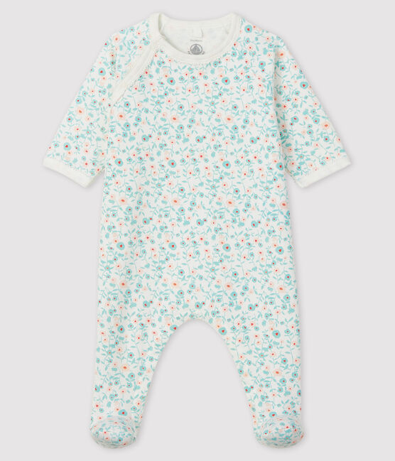 Pijama de muletón con estampado de flores para bebé blanco MARSHMALLOW/blanco MULTICO