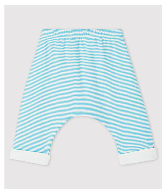 Pantalón forrado de rayas azules de bebé de algodón ecológico azul TIKI/blanco MARSHMALLOW