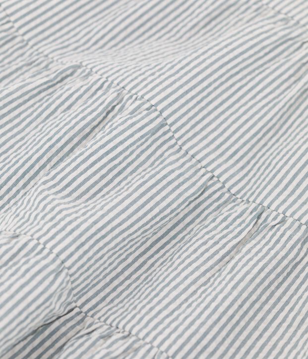 Vestido seersucker ecol&oacute;gico a rayas para beb&eacute;. verde/blanco