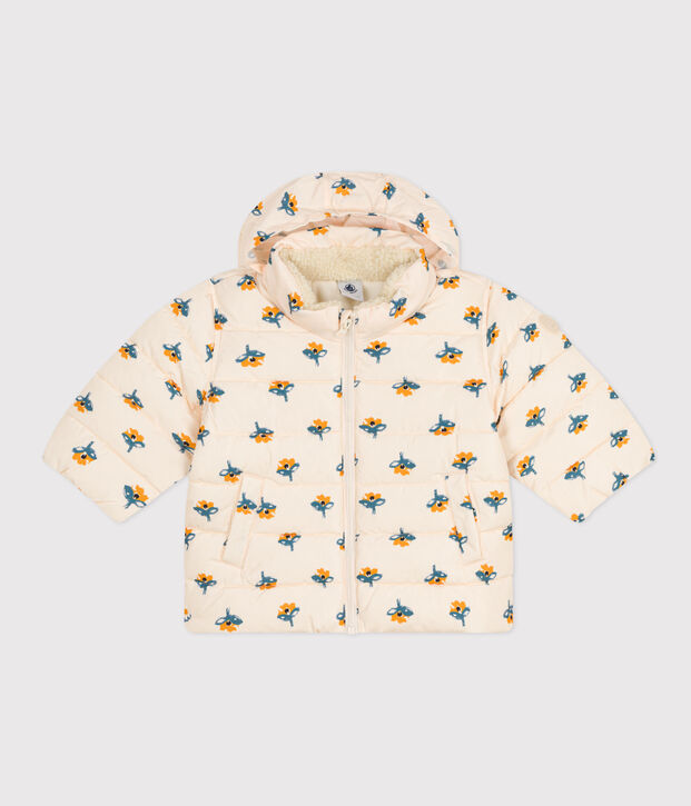 Abrigo estampado con capucha retr&aacute;ctil de beb&eacute; crudo/multicolor
