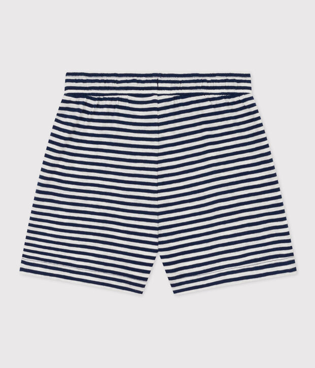Shorts de punto flameado a rayas para ni&ntilde;a azul/blanco
