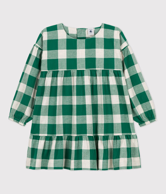 Vestido a cuadros de manga larga de franela de niña MATCHA/ AVALANCHE