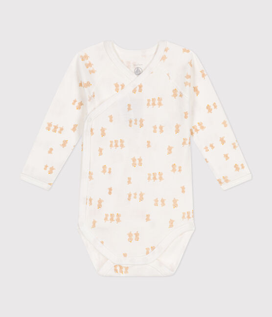 Body cruzado de manga larga de algodón para bebé MARSHMALLOW/ BEIGE