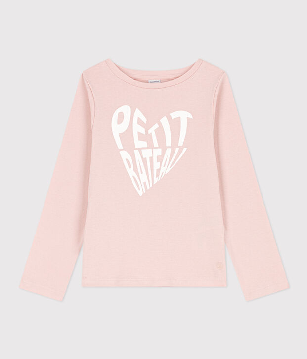Camiseta de algod&oacute;n de manga larga de ni&ntilde;a rosa