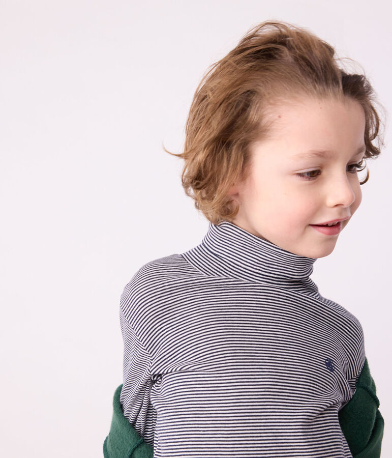 Prenda de cuello cisne a rayas de algod&oacute;n de ni&ntilde;a/ni&ntilde;o azul/blanco