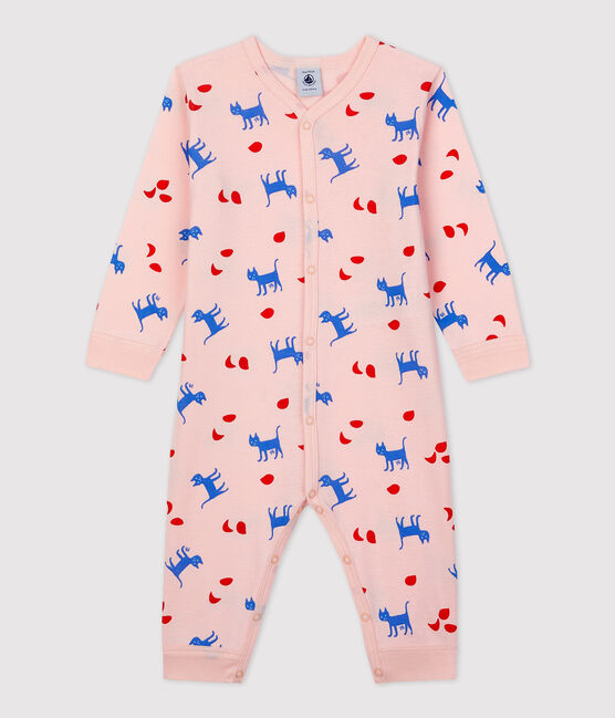 Pelele de bebé con estampado de fantasía sin pies de algodón rosa MINOIS/blanco MULTICO