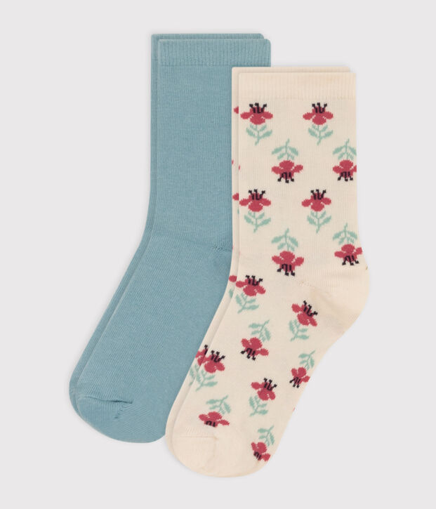 Juego de 2 pares de calcetines de punto de algod&oacute;n con flores para ni&ntilde;os multicolor
