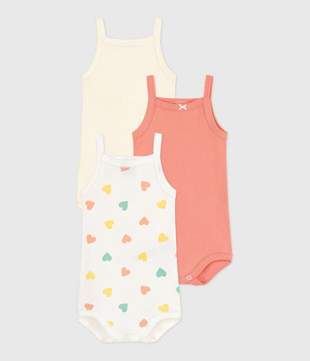 Juego de 3 bodis de tirantes de algod&oacute;n con corazones para beb&eacute; multicolor