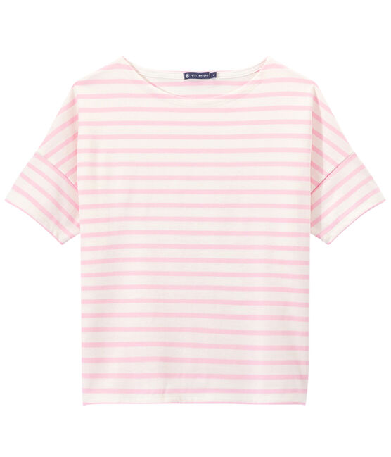 Marinera de manga corta en jersey para mujer blanco MARSHMALLOW/rosa BABYLONE