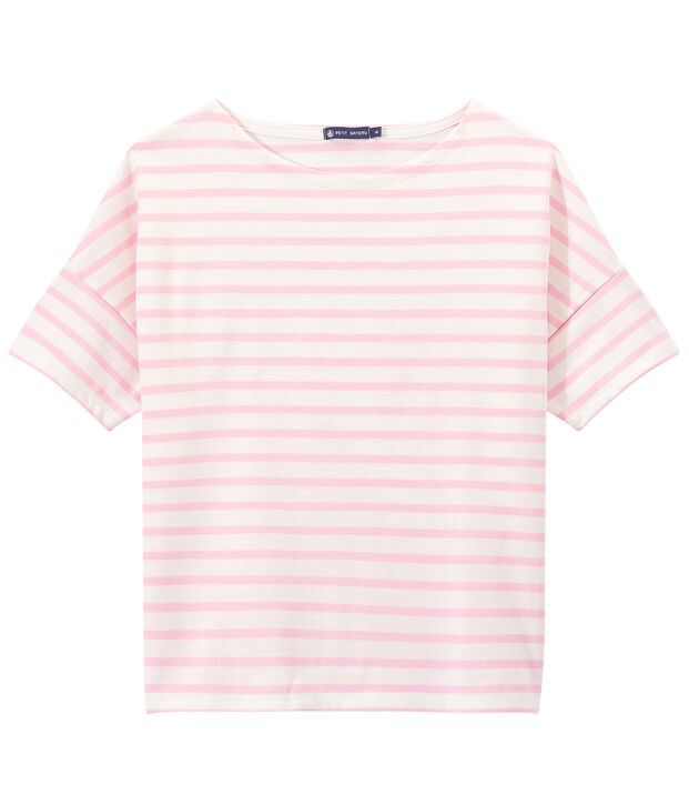 Marinera de manga corta en jersey para mujer blanco/rosa