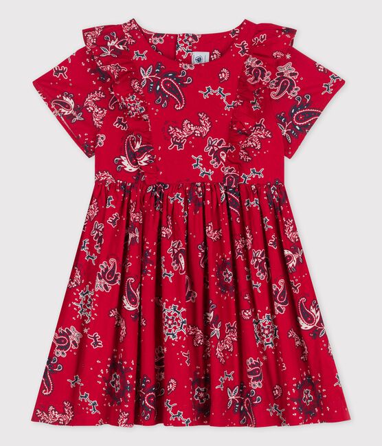 Vestido de manga corta de popelina de niña rojo TERKUIT/blanco MULTICO