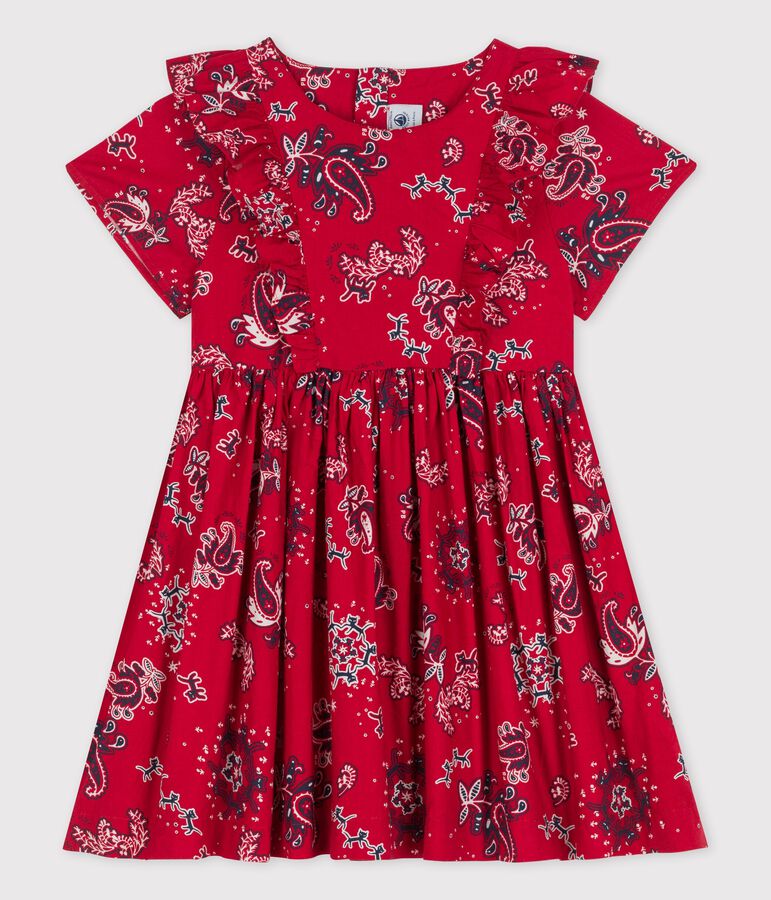 Vestido de manga corta de popelina de ni&ntilde;a rojo/multicolor