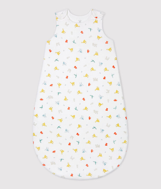 Saco de bebé con estampado de animales coloridos de algodón orgánico blanco MARSHMALLOW/blanco MULTICO