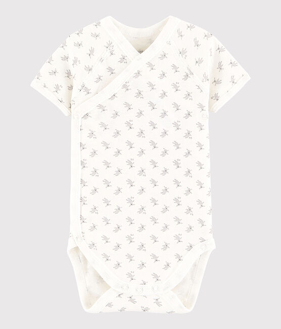Bodi cruzado de manga corta de bebé niña/niño blanco MARSHMALLOW/blanco MULTICO