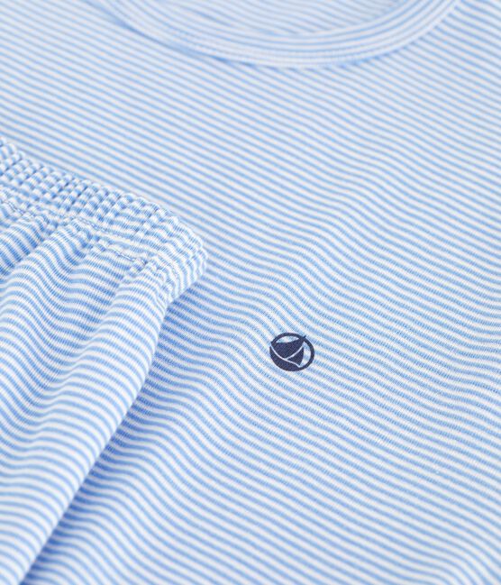 Pijama infantil corto de algodón a rayas azul EDNA/blanco MARSHMALLOW