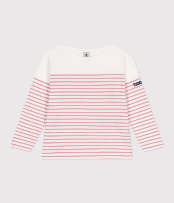 Camiseta marinera infantil de algodón de manga larga blanco MARSHMALLOW/rosa CHARME