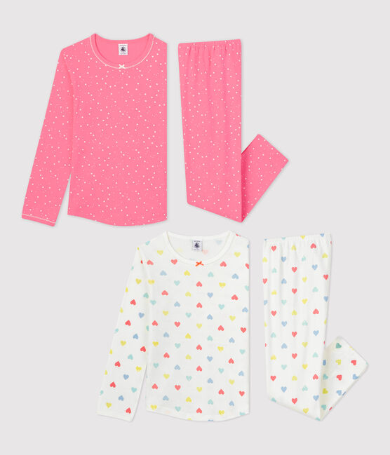 Juego de 2 pijamas con estampados de corazones y estrellas de niña de algodón variante 1