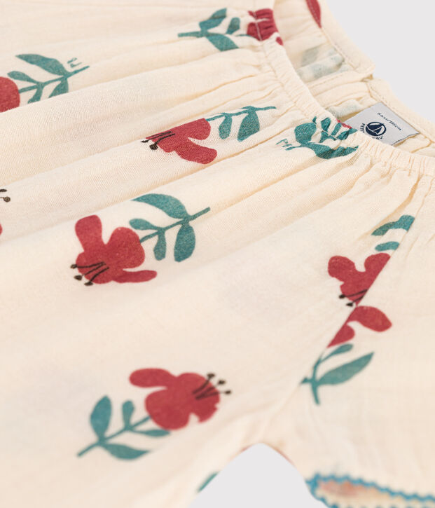 Blusa de gasa de algod&oacute;n con flores para ni&ntilde;a crudo/multicolor
