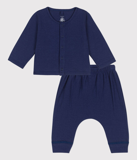 Conjunto liso de 2 piezas de túbico ecológico de para bebé azul CHALOUPE