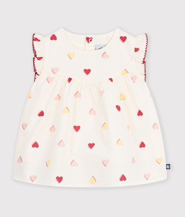 Blusa sin mangas de popelina de algod&oacute;n con estampado de corazones para beb&eacute; crudo/multicolor