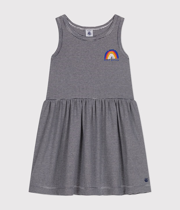 Vestido de algod&oacute;n sin mangas ded ni&ntilde;a azul/blanco