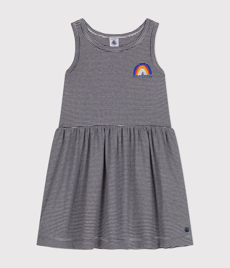 Vestido de algod&oacute;n sin mangas ded ni&ntilde;a azul/blanco