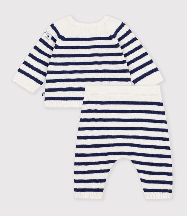 Conjunto de punto tricotado a rayas para beb&eacute; azul/azul