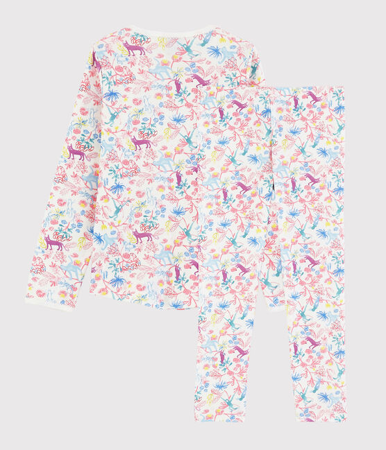 Pijama con estampado de jungla de niña de algodón blanco MARSHMALLOW/blanco MULTICO