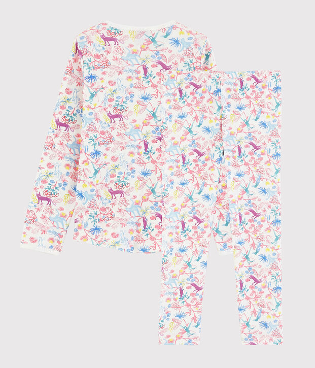 Pijama con estampado de jungla de ni&ntilde;a de algod&oacute;n blanco/multicolor