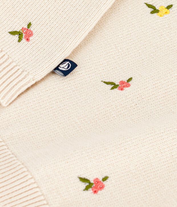 Jersey de lana y algod&oacute;n con flores bordadas para beb&eacute; crudo/multicolor