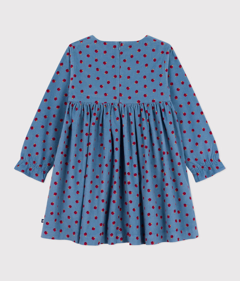 Vestido infantil estampado de pana de manga larga azul/multicolor