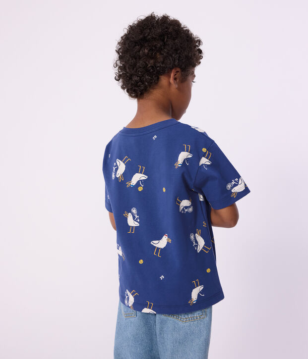 Camiseta infantil de manga corta de algod&oacute;n con estampado de gaviotas azul/multicolor