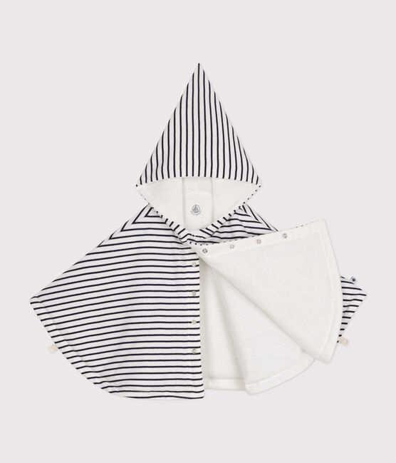 Capa con capucha a rayas de algodón para bebé. blanco MARSHMALLOW/azul SMOKING