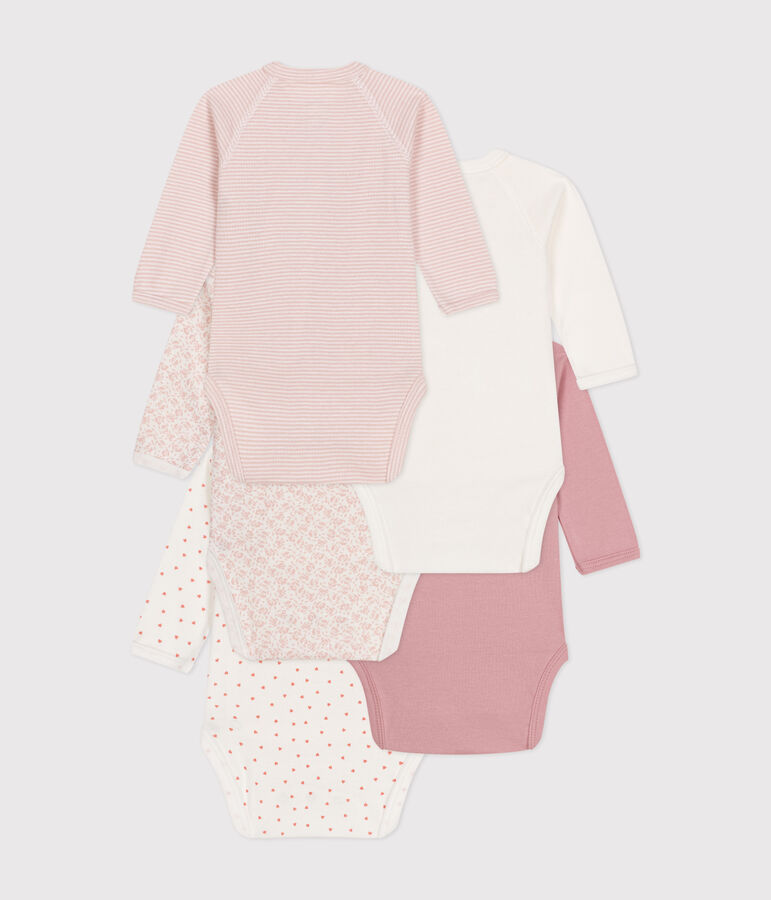 Juego de 5 bodis cruzados de manga larga de algod&oacute;n para beb&eacute; multicolor