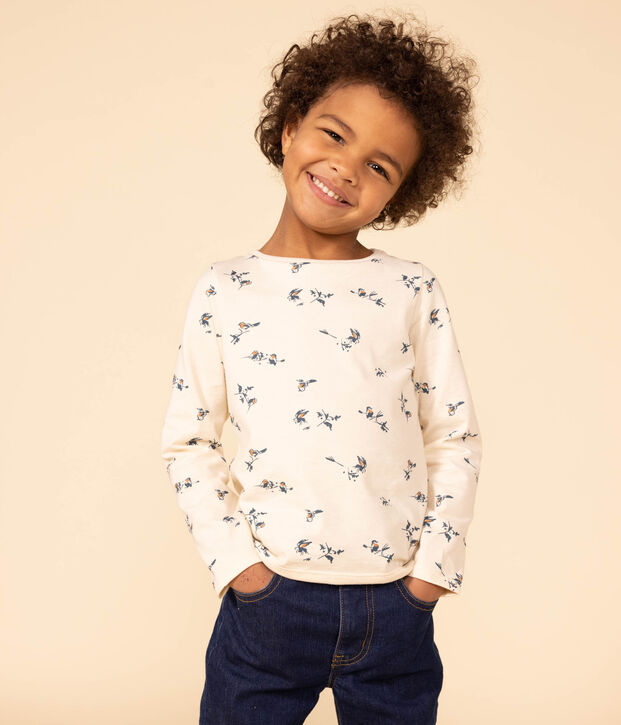 Camiseta de algod&oacute;n de manga larga con estampado de flores de ni&ntilde;a crudo/multicolor