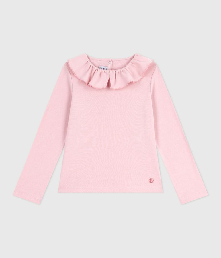 Camiseta infantil lisa de algod&oacute;n de manga larga rosa