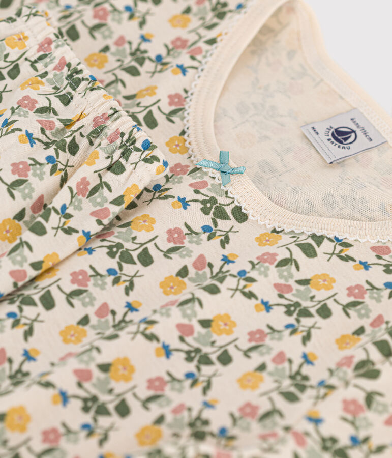 Pijama infantil de algod&oacute;n con estampado de flores crudo/multicolor