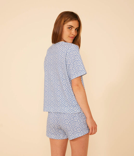 Pijama con pantalón corto y camiseta de algodón con motivo floral para mujer azul MARSHMALLOW/ INCOGNITO