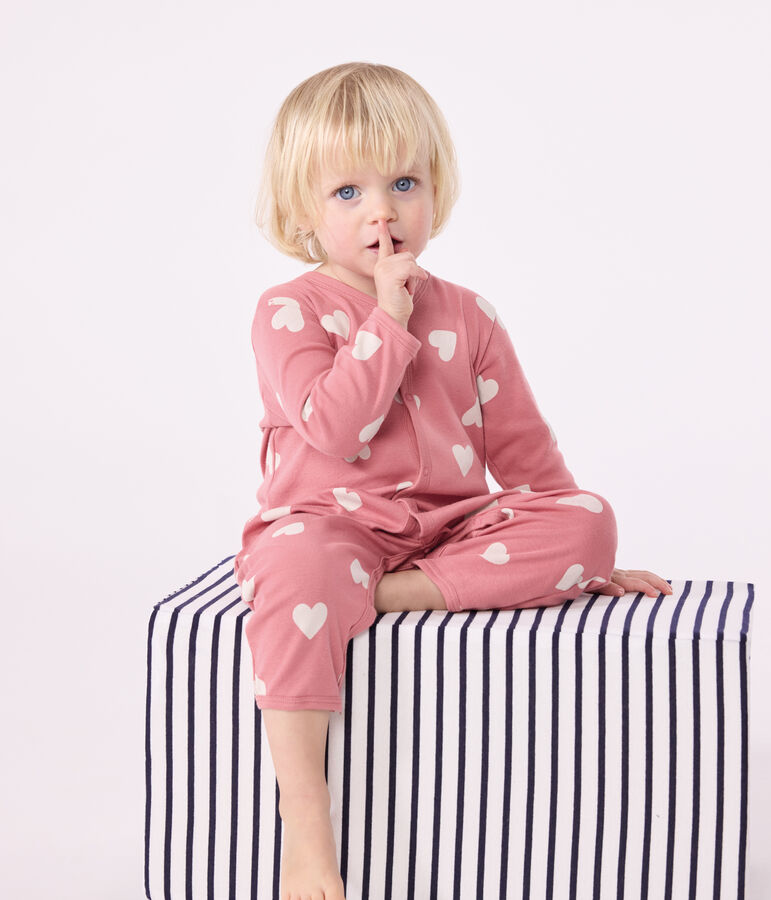 Pijama sin pies de algod&oacute;n estampado para beb&eacute; rosa/blanco