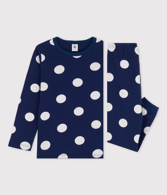 Pijama de lunares de algodón orgánico infantil unisex azul MEDIEVAL/blanco MARSHMALLOW
